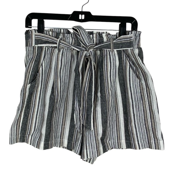 Blu Dahlia Linen Blend Shorts Women’s Size M Striped Tan Gray White - Picture 5 of 8